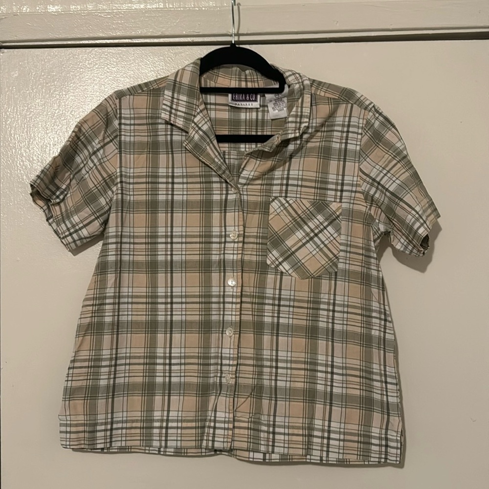 Erika & Co Vintage Shirt Plaid Button 90s Top Cotton Tan Women's Size
⁩
